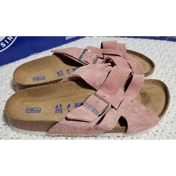 Birkenstock New w/ Box Lugano Pink Clay Suede Leather Soft Footbed Nar 41 US 10 - Picture 5 of 16